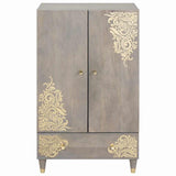 Highboard Grey and Gold 60 x 33 x 100 cm Solid Mango Wood 4018802