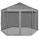 42111 Hexagonal Pop-Up Marquee with 6 Sidewalls Grey 3,6x3,1 m