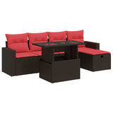 6 Piece Garden Sofa Set with Cushions Brown Poly Rattan Acacia 3327814