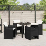 Garden Dining Set with Cushion 5 pcs Black Poly Rattan 3379940