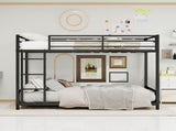 Black metal bunk bed for both adults and children, with safety railing and ladder, mattress size W3987P434167