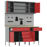 Work Cabinet with Drawer 7 pcs Red Engineered Wood and Steel 3321443