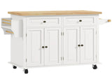 Rolling Kitchen Island Storage Trolley with Rubber Wood Top & Drawers for Dining Room, Cream White T3398P328327