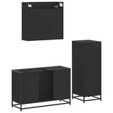 ZNTS 3 Piece Bathroom Furniture Set Black Engineered Wood 3301040