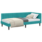 Corner Bed Frame with Headboard Turquoise 100 x 200 cm Velvet 42016446