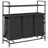 Laundry Basket 3 Compartments with Shelves Black Oak 859080