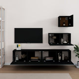 4 Piece TV Cabinet Set Black Engineered Wood 3114639