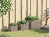 Garden Planters 3 pcs Grey Poly Rattan 366397