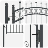 Fence Gate with Spear Top with Lock Grey 103 x 150 cm Steel 42009040