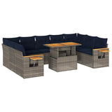 10 Piece Garden Sofa Set with Cushions Grey Poly Rattan Acacia 3327645