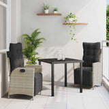Garden Dining Set with Cushion 3 pcs Light Grey Poly Rattan 3380568
