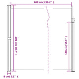 ZNTS Retractable Side Awning Beige 200x600 cm 4004555