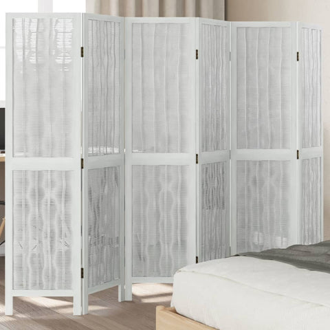 ZNTS Room Divider 6 Panels White Solid Wood Paulownia 358681