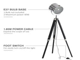Industrial Style Adjustable Tripod Floor Lamp, Searchlight Lamp with Wooden Legs and Steel T3398P344629