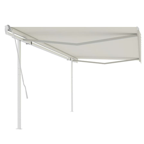 ZNTS Manual Retractable Awning with Posts 5x3.5 m Cream 3070057