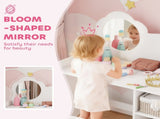 Kids Dressing Table with Mirror, Stool, Kids Vanity Table with Shelves, for Ages 3-8 Years, White T3398P422176