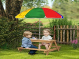 Kids Picnic Table, Sand and Water Table with Wooden Benches, Adjustable Parasol and Storage Bins, T3398P348570