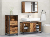 Bathroom Furniture Set with Door 3 pcs Old Wood Engineered Wood 3402524