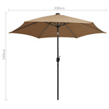 Garden Parasol with LED Lights and Aluminium Pole 300 cm Taupe 47363