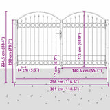 Fence Gate with Lock Assen Grey 301 x 224.5 cm Steel 42008936