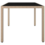 Garden Table with Glass Top Beige Poly Rattan&Tempered Glass 319553