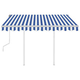 3069916 Manual Retractable Awning with Posts 3,5x2,5 m Blue and White