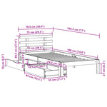 ZNTS Bed Frame with Drawers without Mattress Wax Brown 75x190 cm Small Single 3302020