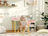 2 Pieces Children Study Table with Hutch, Kids Desk and Chair Set with Storage, Drawer, Shelves, T3398P379031