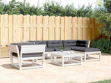 5 Piece Garden Lounge Set with Cushions White Solid Wood Pine 3216921
