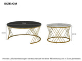 Round Coffee Modern Coffee Table Set of 2 Marble Pattern Top with Metal Frame, Small Side WF307775AAA