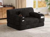1-Seater Sleeper Sofa, Compressed Corduroy Sofa with High Backrest, Metal Frame, High-Density Foam, W3779P501236