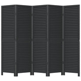 Room Divider 5 Panels Black Solid Wood Paulownia 358853