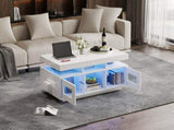 High Gloss Coffee Table with LED lights, USB PortsSockets, Centre Table with 2 doors, Sofa Side N605P368318W