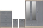 ZNTS Nevada 3 Door 2 Drawer Mirrored Wardrobe Bedroom Set 100-108-031