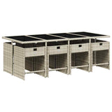 9 Piece Garden Dining Set with Cushions Light Grey Poly Rattan 3211103
