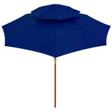Double Decker Parasol with Wooden Pole Blue 270 cm 313767