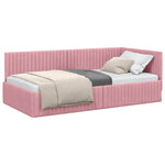Corner Bed Frame with Headboard Pink 100 x 200 cm Velvet 42016279