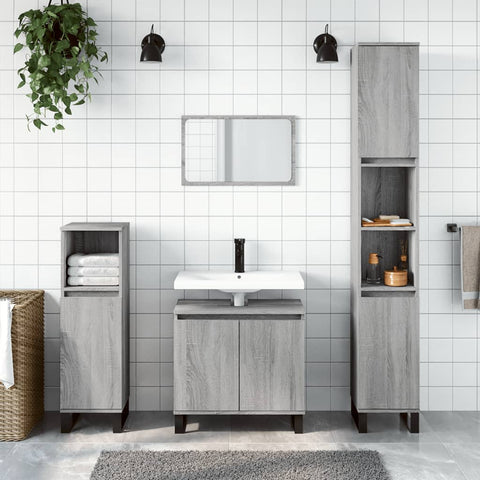 ZNTS 3 Piece Bathroom Cabinet Set Grey Sonoma Engineered Wood 3187803
