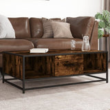 ZNTS Coffee Table Smoked Oak 100x57x35 cm Engineered Wood and Metal 848761