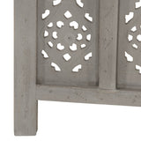Hand carved 3-Panel Room Divider Grey 120x165 cm Solid Mango Wood 285321