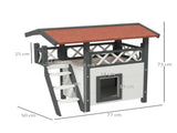 Cat House Outdoor w/ Balcony Stairs Roof, 77 x 50 x 73 cm, White T3398P347598