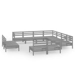 ZNTS 11 Piece Garden Lounge Set Solid Wood Pine Grey 3083156