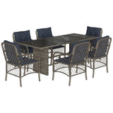7 Piece Garden Dining Set with Cushions Grey Poly Rattan 3212068