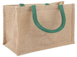 Jute Handbags 10 pcs Natural and Green 26 x 22 x 14 cm 42012285