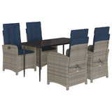 5 Piece Garden Dining Set with Cushions Grey Poly Rattan 3212433
