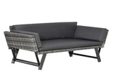 2 Seater Rattan Sofa with Cushions, 2-in-1 PE Rattan Daybed Sofa with Left Up or Down Armrests, T3398P318742