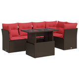 6 Piece Garden Sofa Set with Cushions Brown Poly Rattan Acacia 3326165