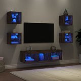 7 Piece TV Wall Units with LED Smoked Oak Engineered Wood 3216587