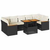 7 Piece Garden Sofa Set with Cushions Black Poly Rattan Acacia 3327458