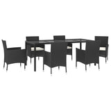 ZNTS 7 Piece Garden Dining Set with Cushions Black Poly Rattan 3187454